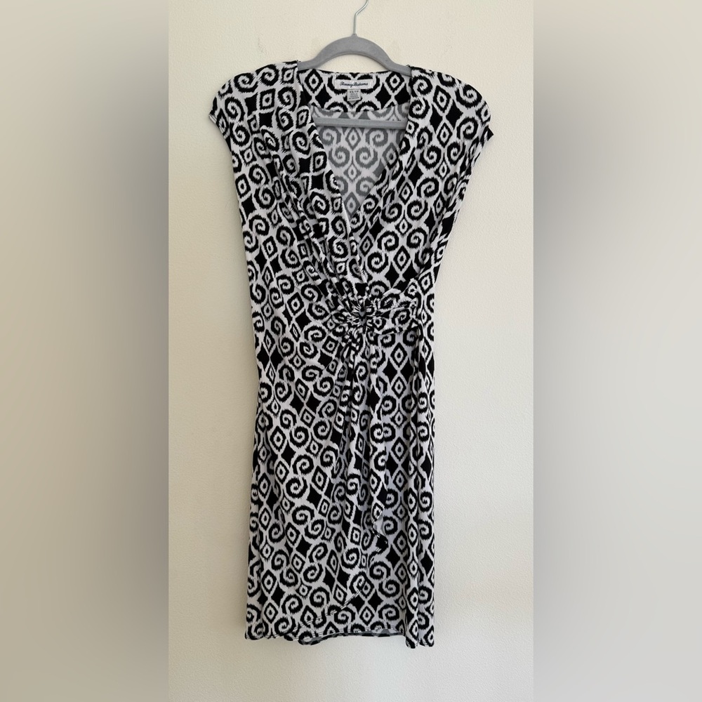 Tommy Bahama Carmela Black and White Geometric Printed Dress